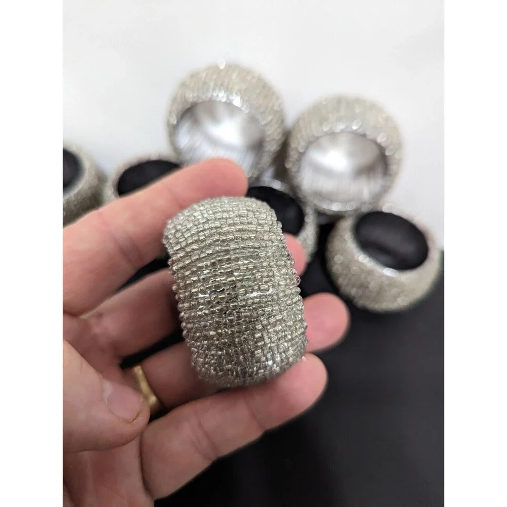 Silver Toned Jewel Look 7 piece Napkin Ring Set